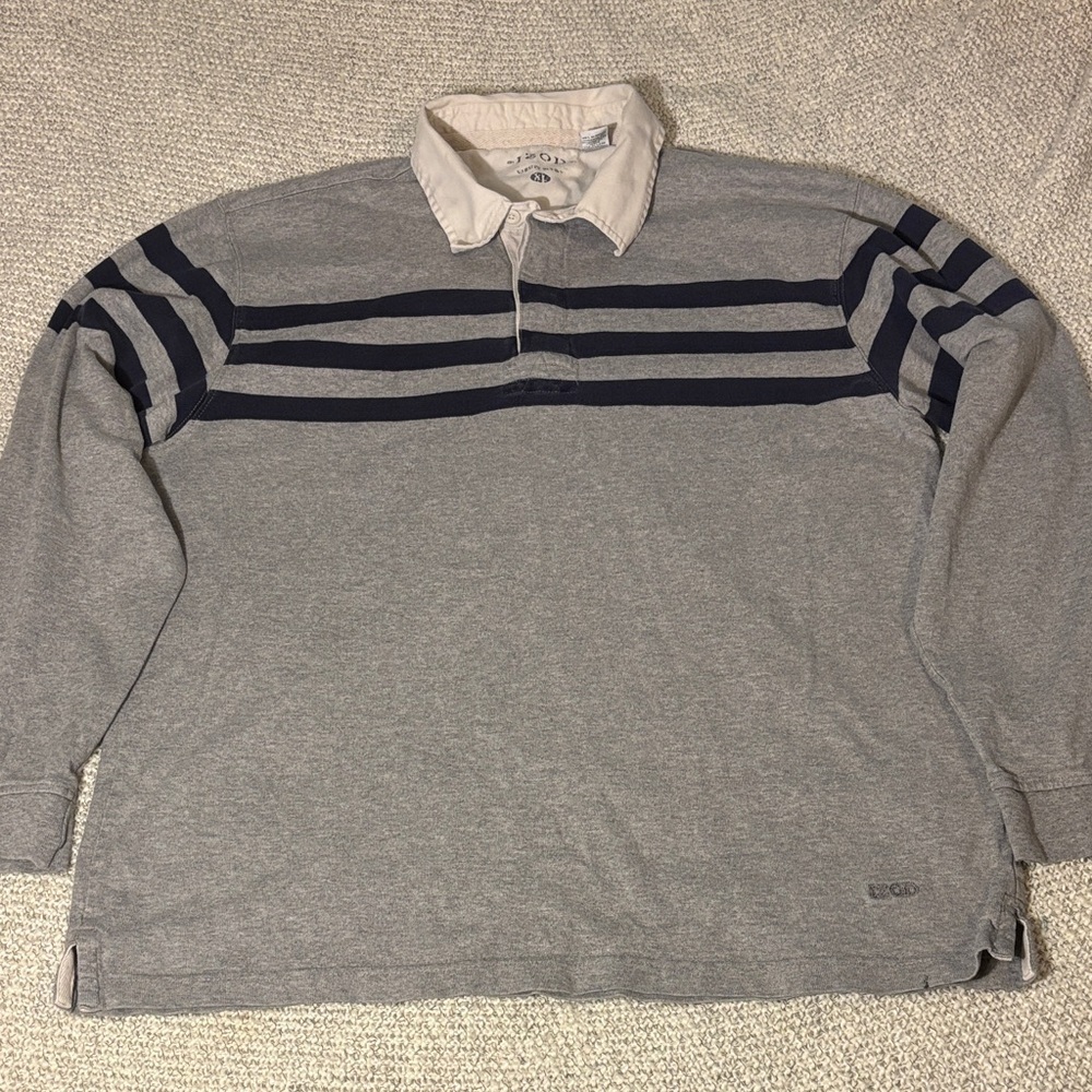 Vintage IZOD Varsity Rugby Polo Long-sleeve, Gray - Picture 1 of 9